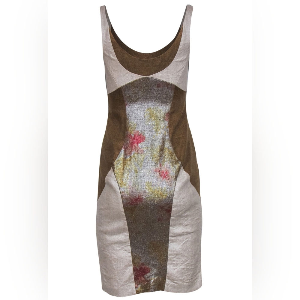 Nicole Miller Collection - Metallic Color Block Linen Sheath Dress Sz 6
